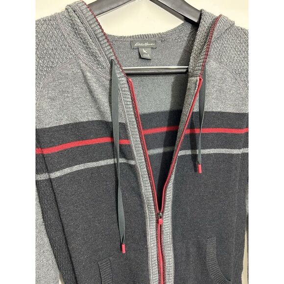 Eddie Bauer Two-Tone Zip-Up Hoodie with Red Stripe Detail Grey & Black Knit M - Picture 5 of 10